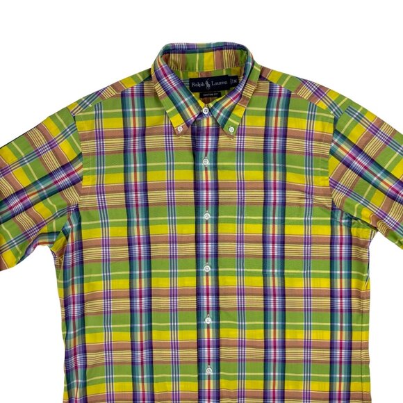 Ralph Lauren Plaid Shirt Mens Medium Custom Fit Cotton Spring Multicolor Oxford - Picture 3 of 10